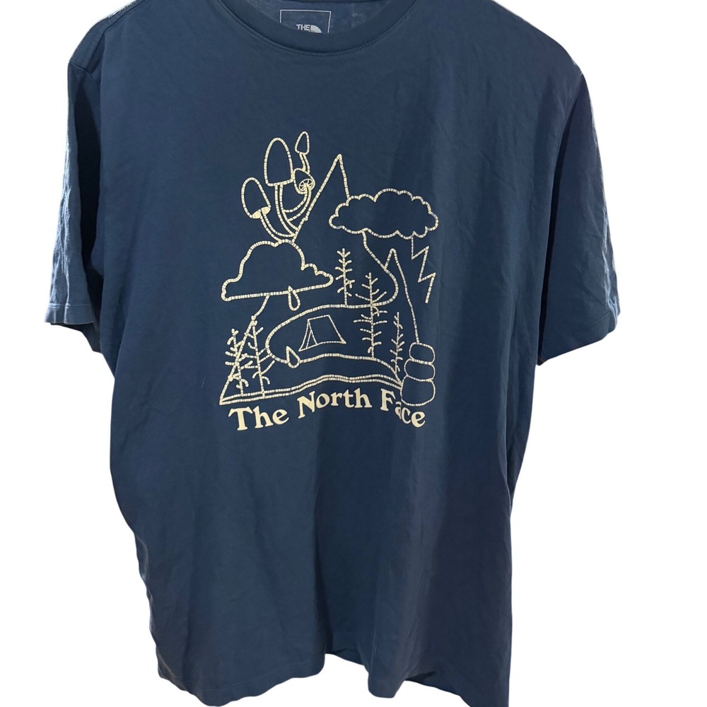 The‎ North Face Mens Navy Blue Camping Mushroom Graphic T-Shirt Size M